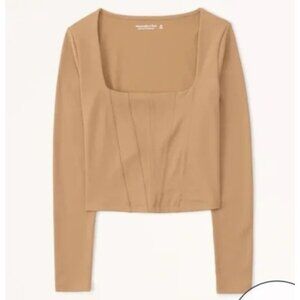 Abercrombie & Fitch Soft A&F Square Neck Long Sleeve Tan Corset Top Women's M